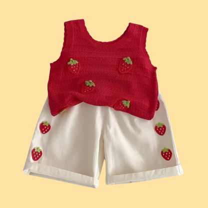 Baby Strawberry Knit Tank Top and Shorts