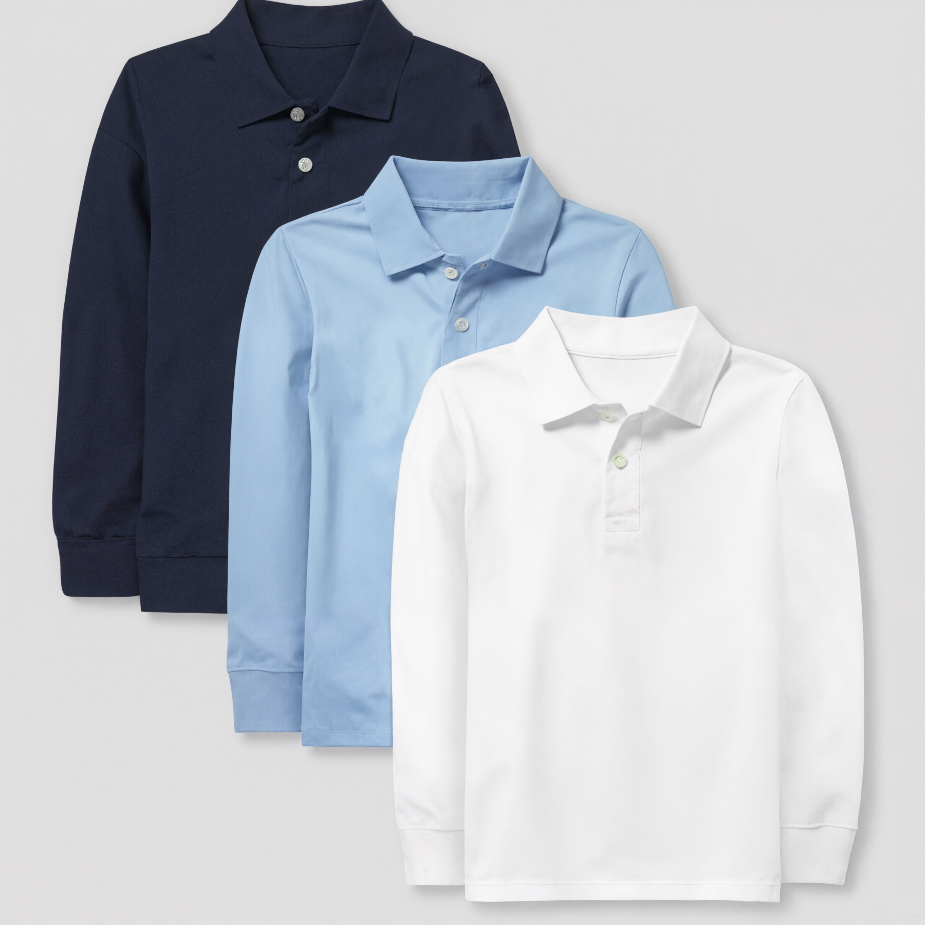 Pack Of 3 Long Sleeve Pique Polo For Boys