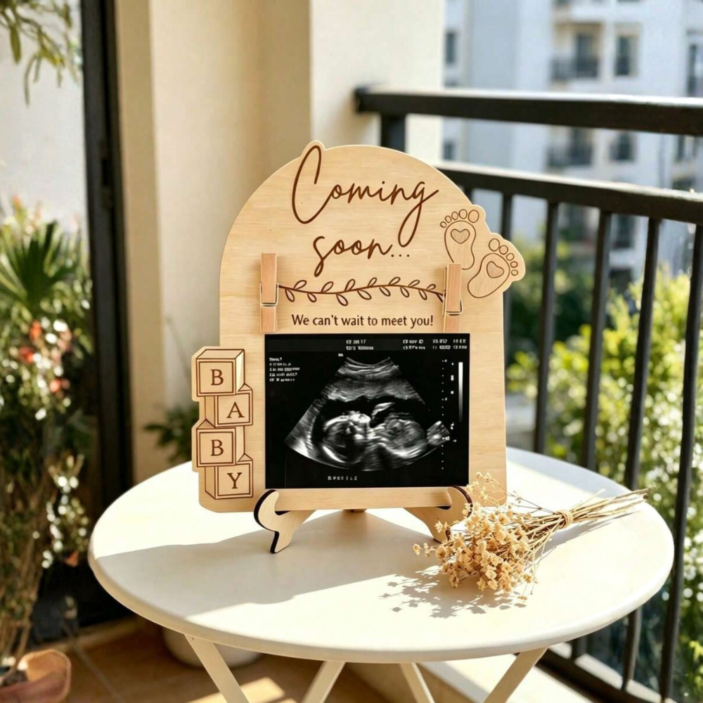 Wooden Baby Ultrasound Photo Frame Stand Gift For Kids