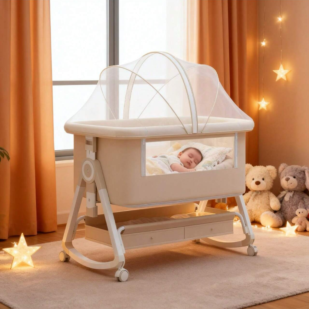 4 In 1 Baby Bassinet Bedside Sleeper With Functional Adjustable Height Crib