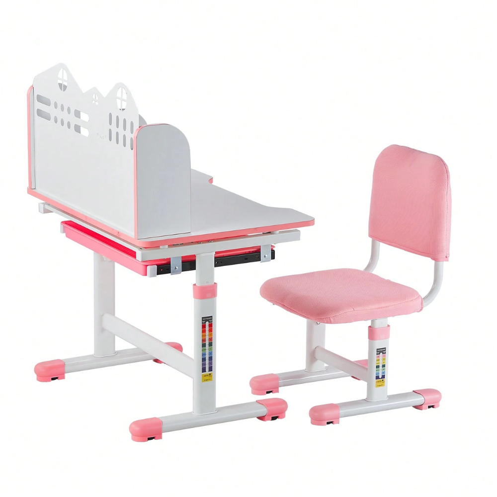 Study Chair And Desk Set With Bookshelf Storage For Kids