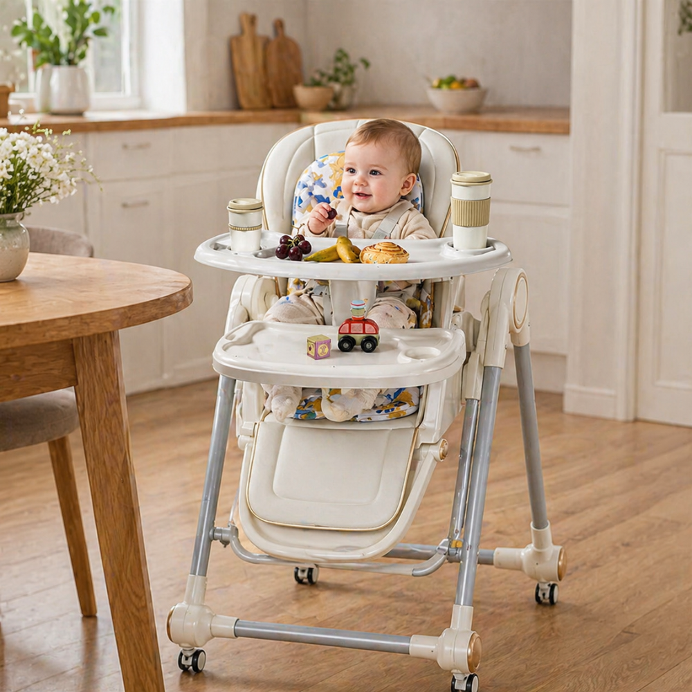 Lcchabls 3 In 1 Baby High Chair With Removable Dual Trays Adjustable Feeding Rocking Seat For Toddlers 8 Height Levels