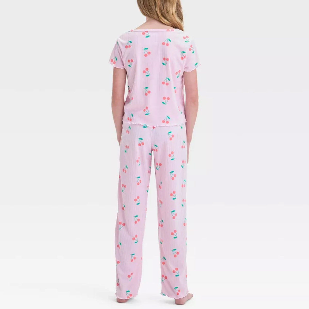 2 Piece Cherry Print Short Sleeve Top And Pajama Set