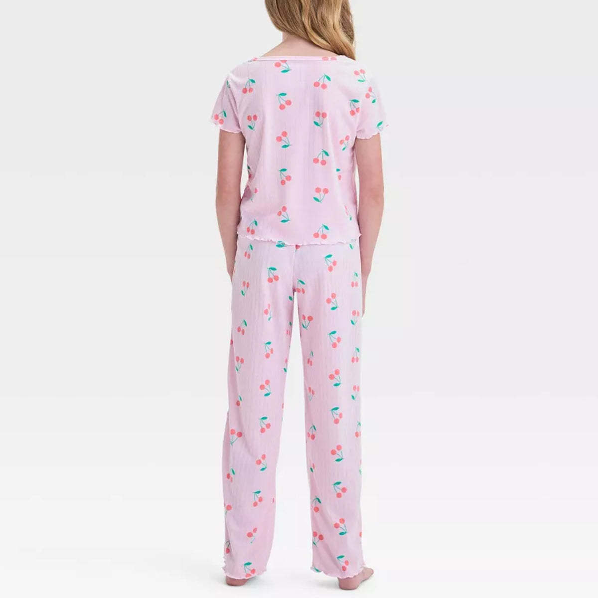 2 Piece Cherry Print Short Sleeve Top And Pajama Set