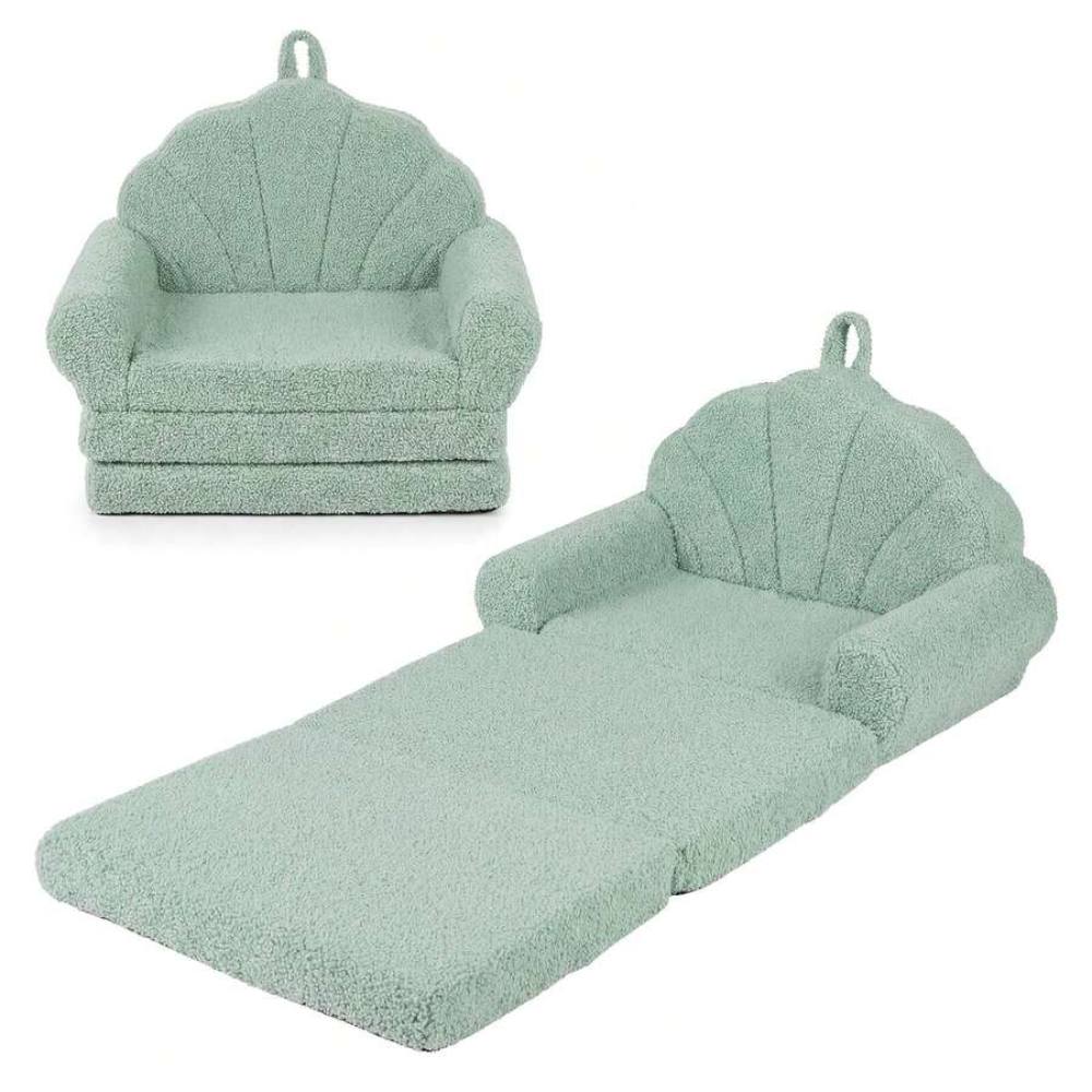 Kids Convertible Fold Out Sofa And Toddler Lounger With Non-Slip Base