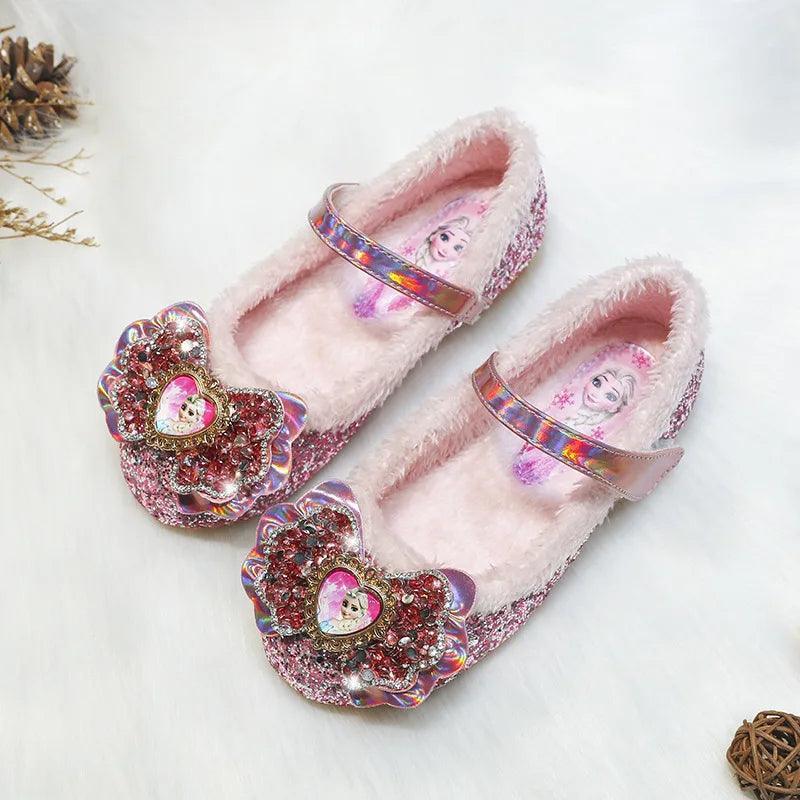 Winter Flats for Girls – Sparkling Bow Glitter Shoes with Warm Lining - Children Pajamas