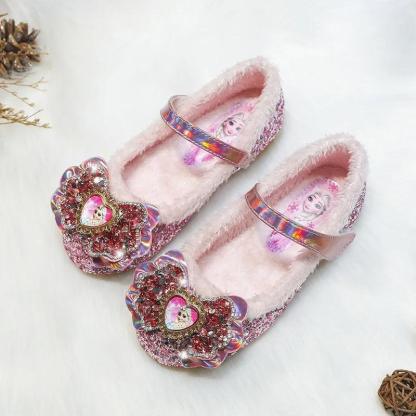 Winter Flats for Girls – Sparkling Bow Glitter Shoes with Warm Lining - Children Pajamas