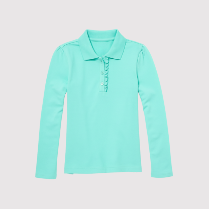 Girls Long Sleeve Ruffle Pique Polo