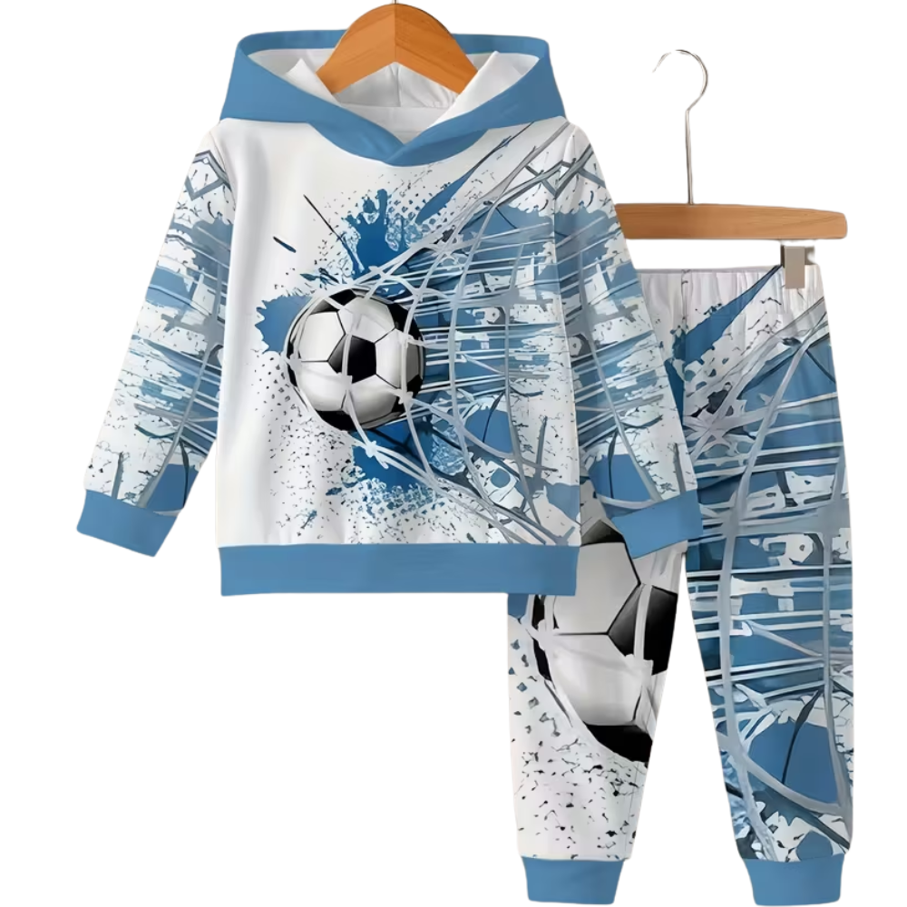 Hoodie And Pants Set With Soccer Print For Boys