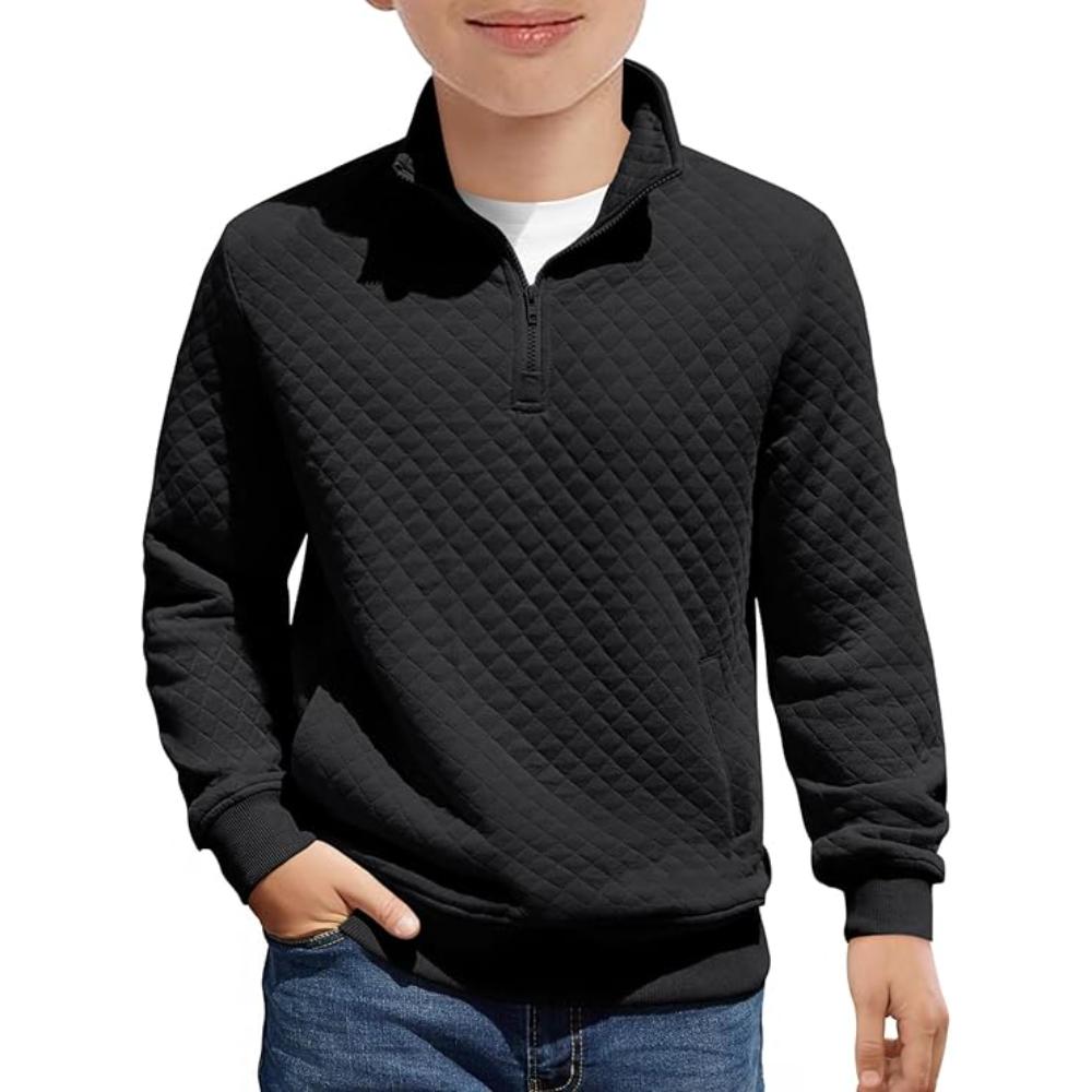 Kids Boys Quilted Sweatshirt with Quarter Zip Long Sleeves