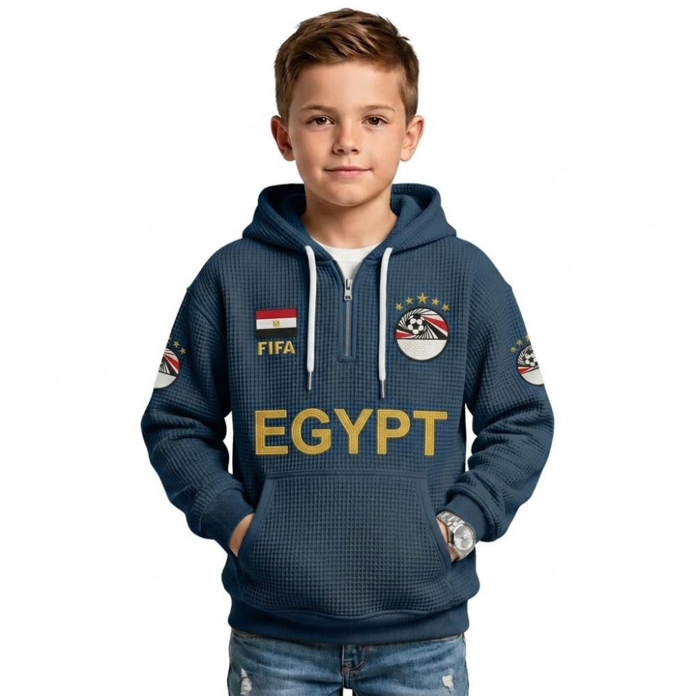 FIFA 2026 Belgium Printed Waffle Quarter Zip Football Fan Hoodie For Kids
