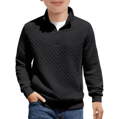Kids Boys Quilted Sweatshirt with Quarter Zip Long Sleeves