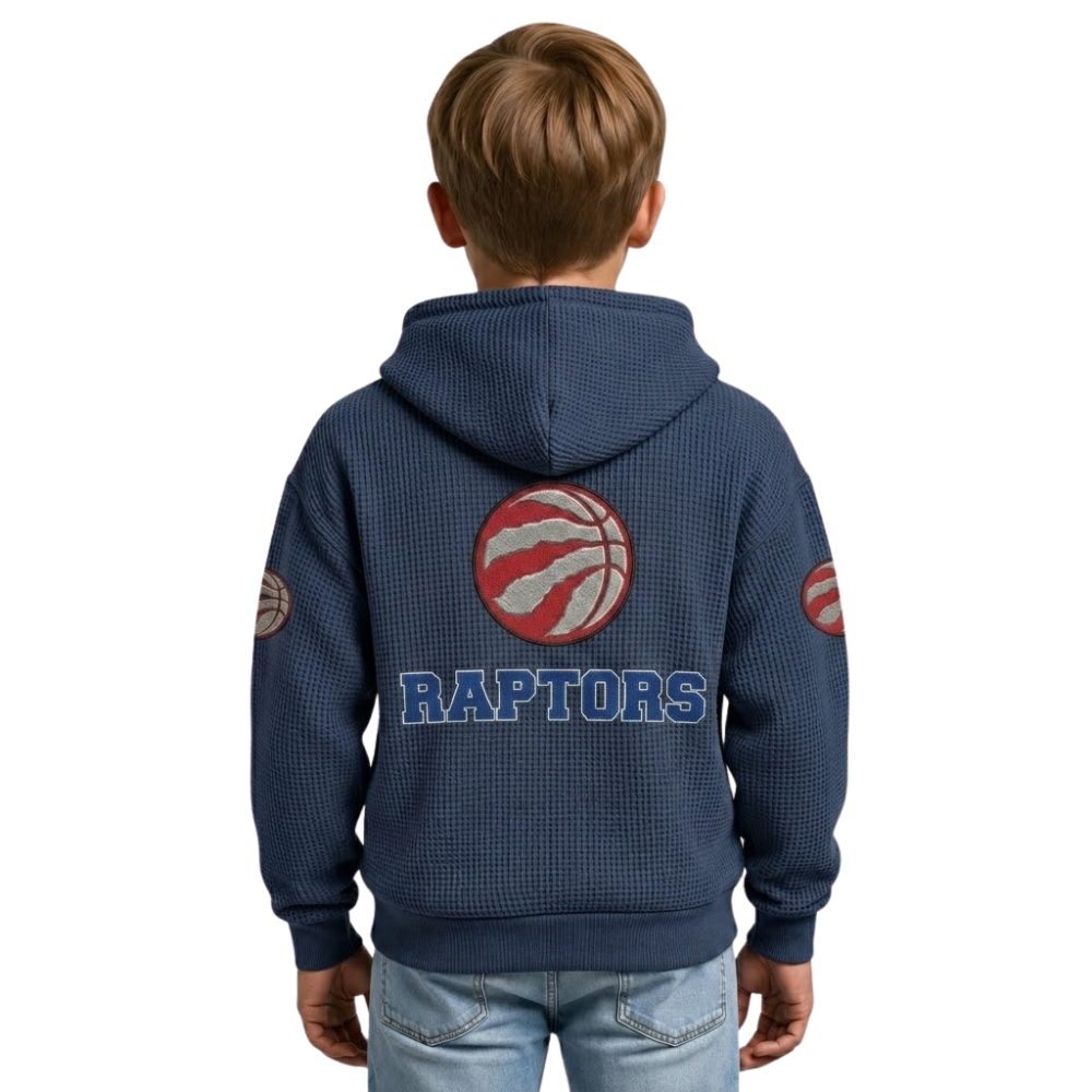 Toronto Raptors EST 1995 Printed Waffle Quarter Zip Basketball Fan Hoodie For Kids