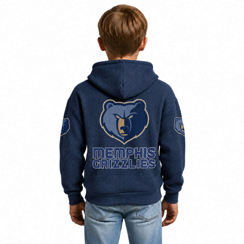 Memphis Grizzlies EST 1995 Printed Waffle Quarter Zip Basketball Fan Hoodie For Kids