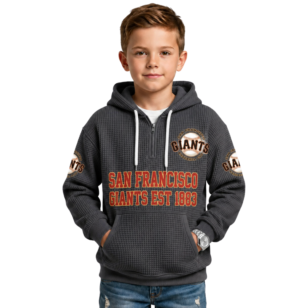 San Francisco Giants EST 1883 Printed Waffle Quarter Zip Baseball Fan Hoodie For Kids