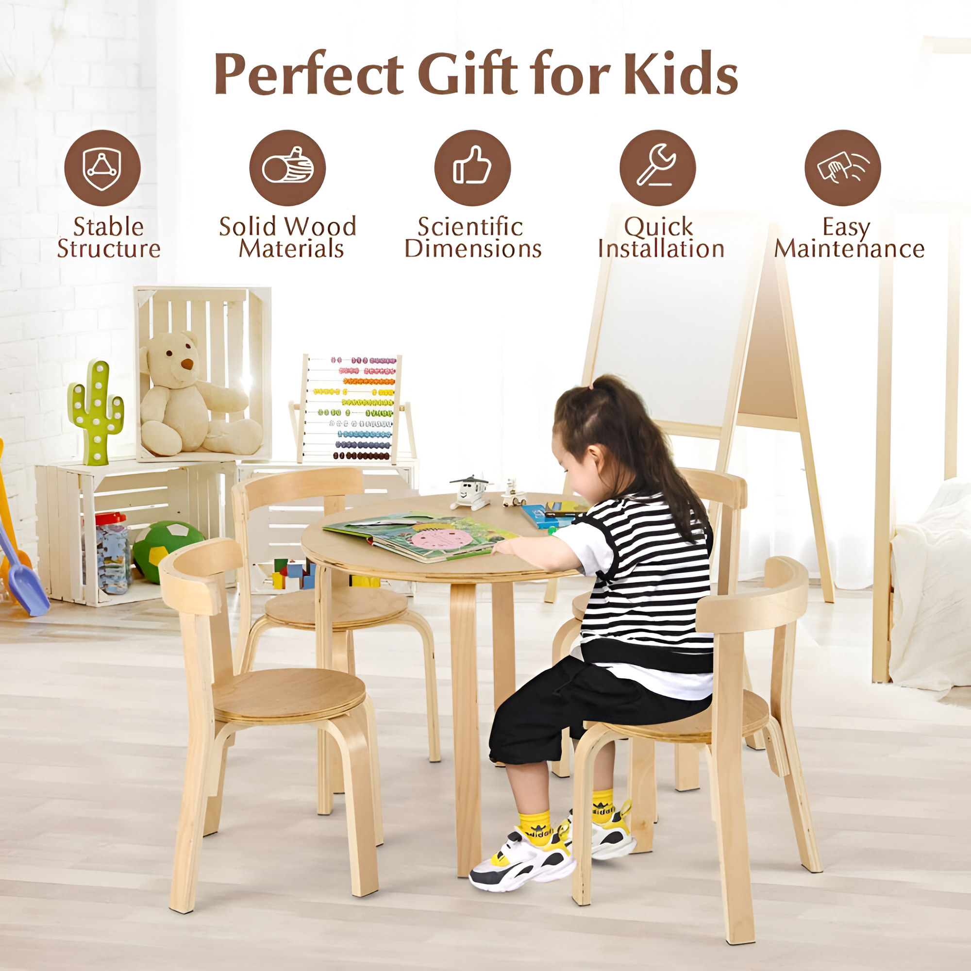 5 Piece Kids Wooden Curved Activity Table Chair Set