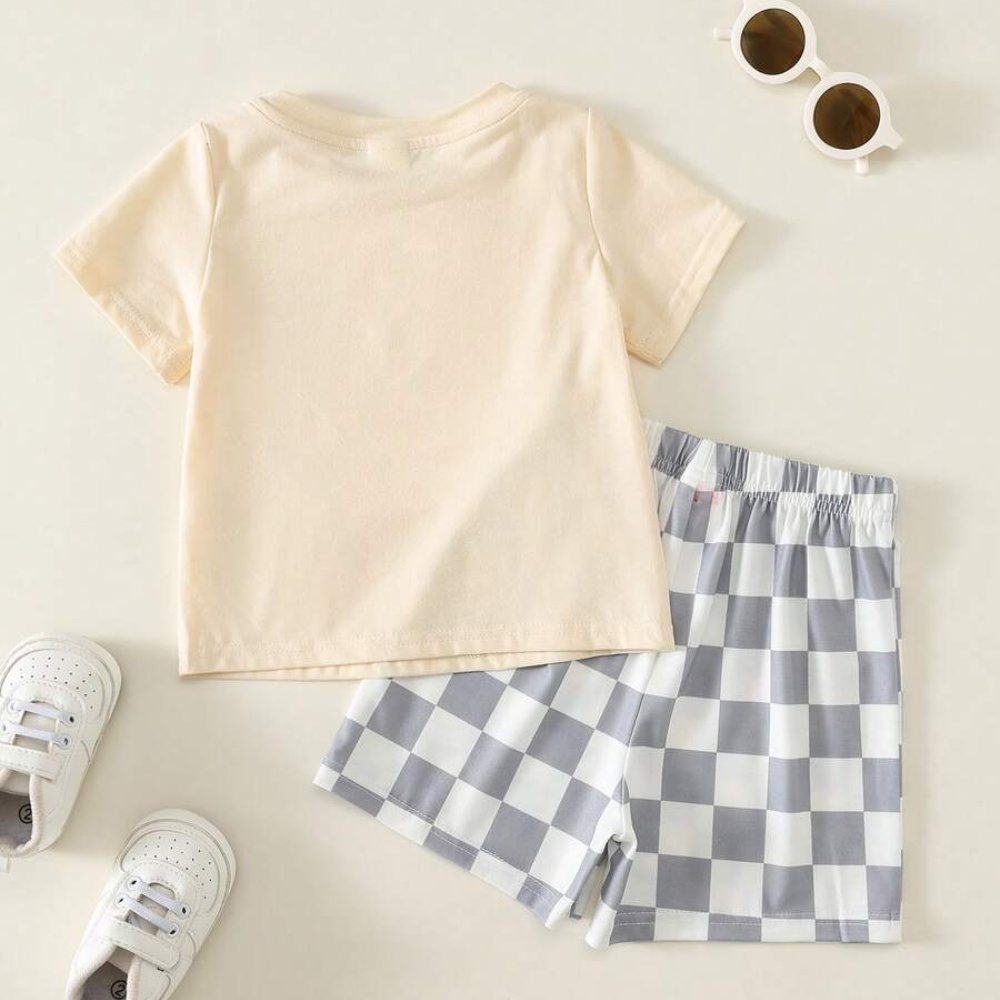 Two Piece Short Sleeve Slogan T Shirt And Camo Shorts Set For Babies