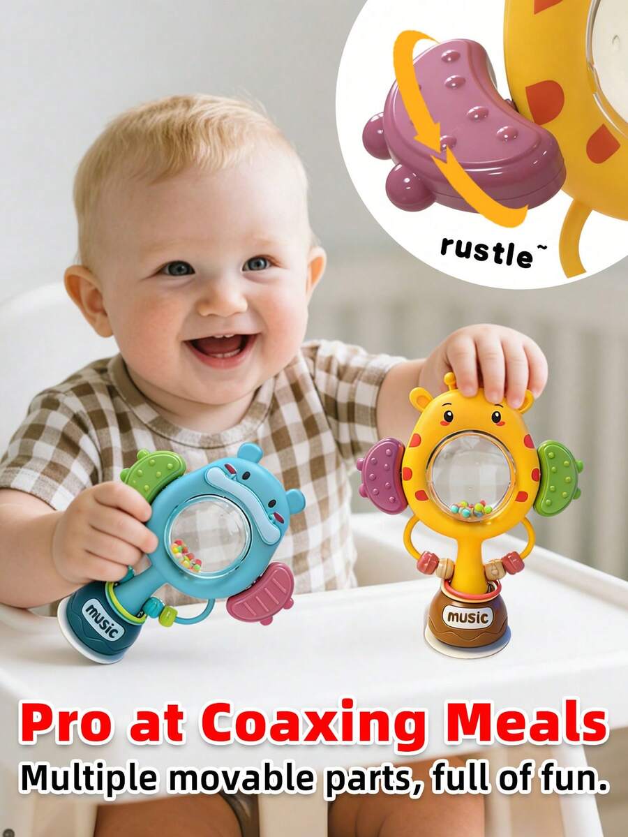 3pcs Suction Cup Rotating Toys, Baby And Toddler Sensory Fidget Toys, Suitable For Bath And High Chair Baby Sensory Toys, Great Gift For Toddlers - Table Bell - View 4