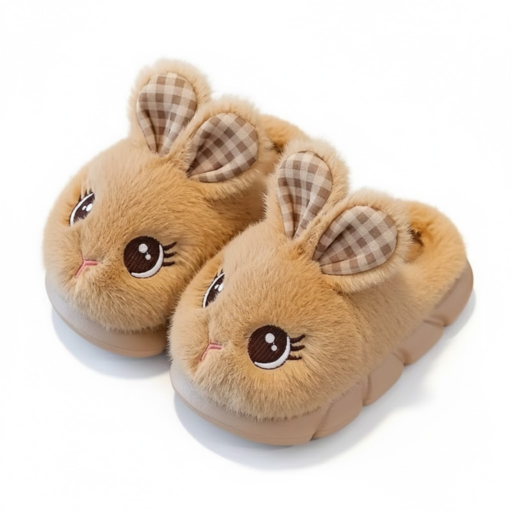 Plush Bunny Slip On Slippers With Warm Lining And PVC Sole For Kids