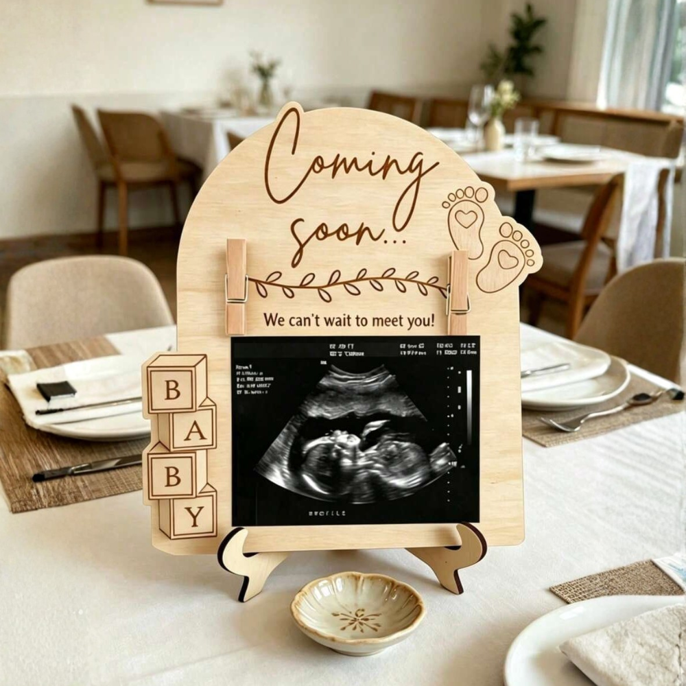 Wooden Baby Ultrasound Photo Frame Stand Gift For Kids