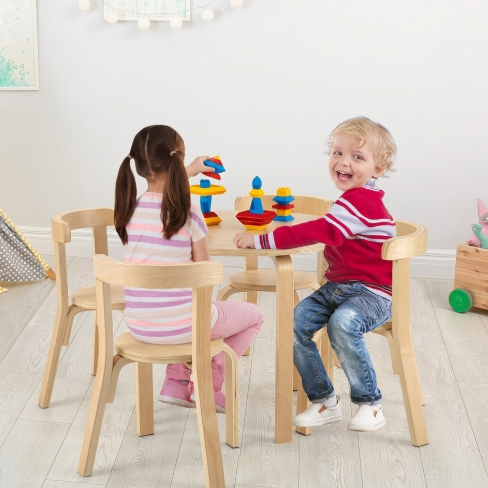 5 Piece Kids Wooden Curved Activity Table Chair Set
