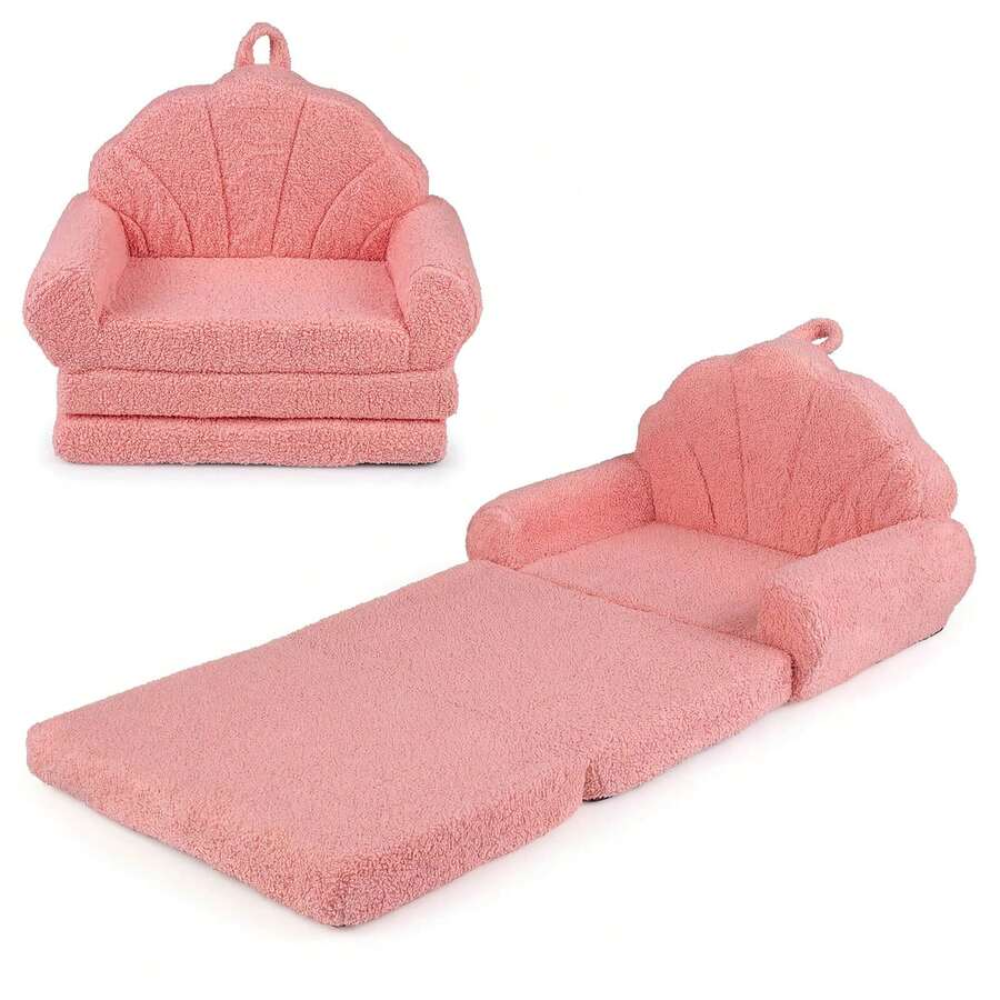 Kids Convertible Fold Out Sofa And Toddler Lounger With Non-Slip Base