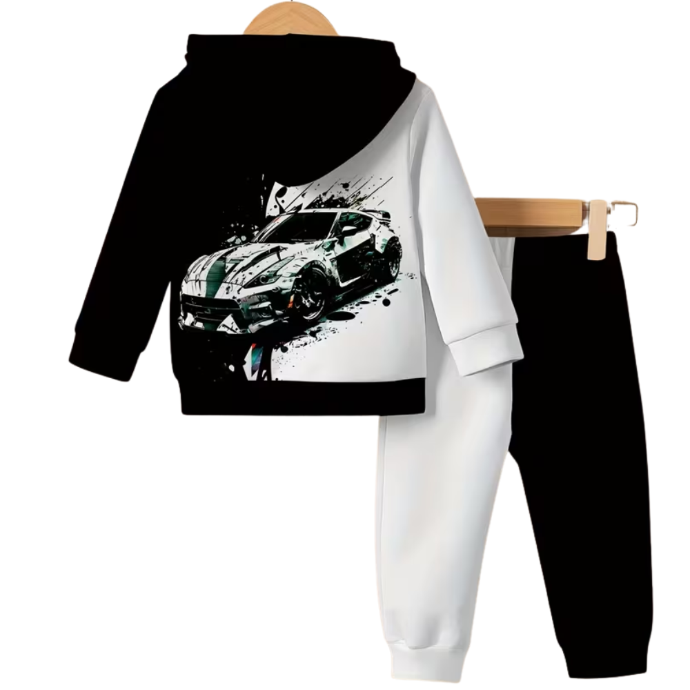 Car Themed Hoodie And Pants Set For Boys
