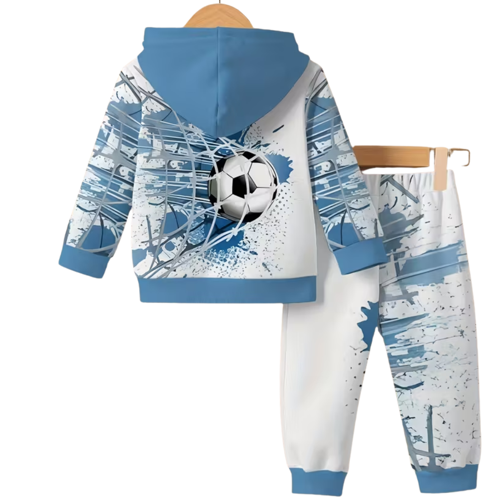 Hoodie And Pants Set With Soccer Print For Boys