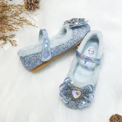 Winter Flats for Girls – Sparkling Bow Glitter Shoes with Warm Lining - Children Pajamas