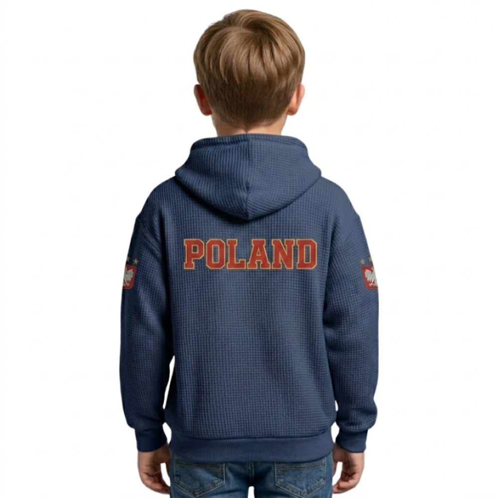 FIFA 2026 Poland Printed Waffle Quarter Zip Football Fan Hoodie For Kids
