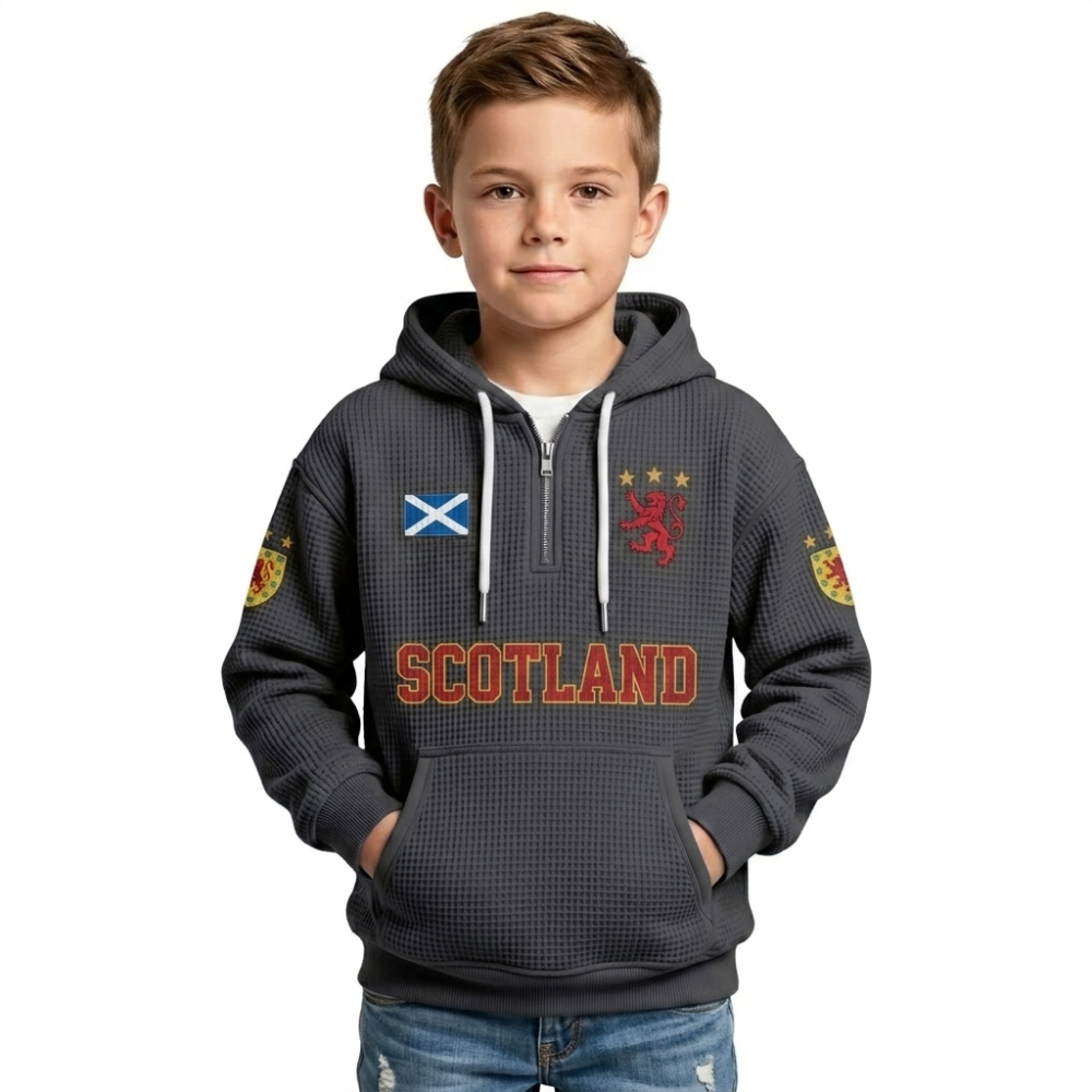 Scotland Printed Waffle Quarter Zip Football Fan Hoodie For Kids