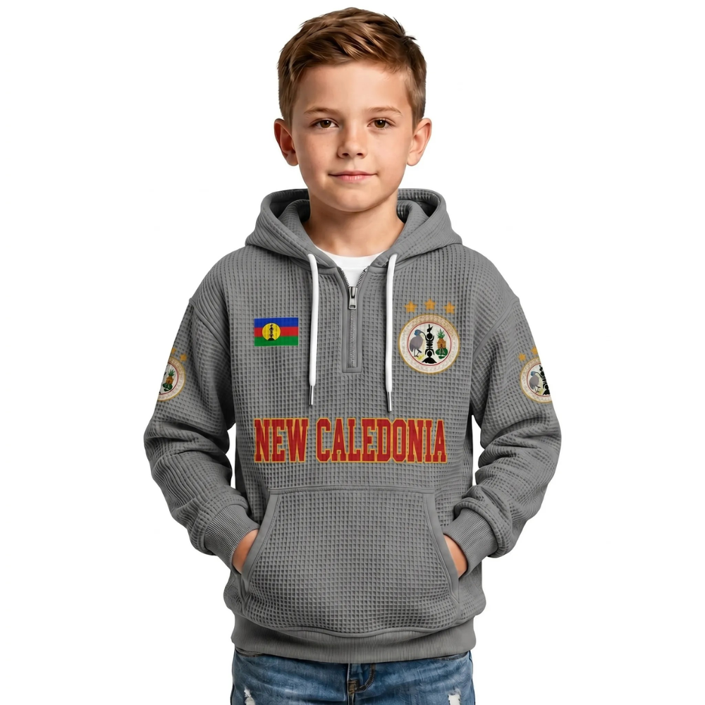 Caledonia Printed Waffle Quarter Zip Football Fan Hoodie For Kids