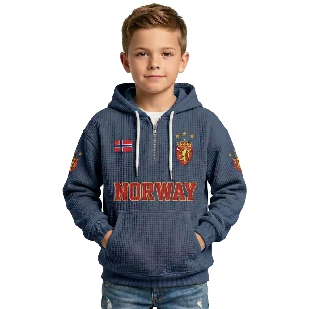 Norway Printed Waffle Quarter Zip Football Fan Hoodie For Kids