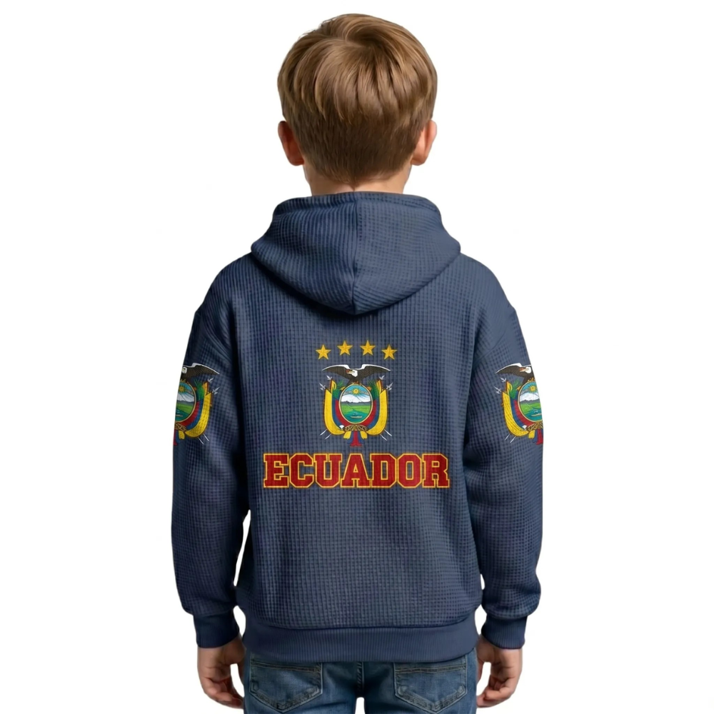 Ecuador Printed Waffle Quarter Zip Football Fan Hoodie For Kids