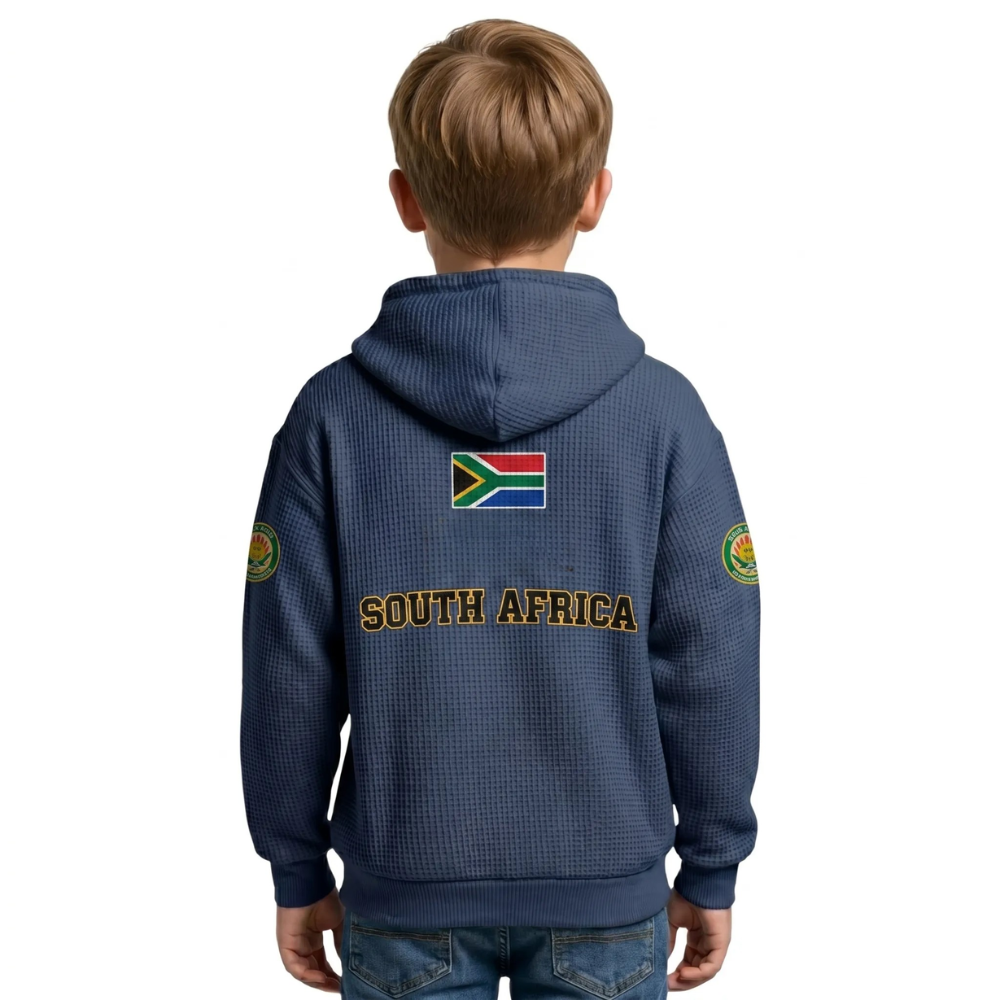 South Africa Printed Waffle Quarter Zip Football Fan Hoodie For Kids