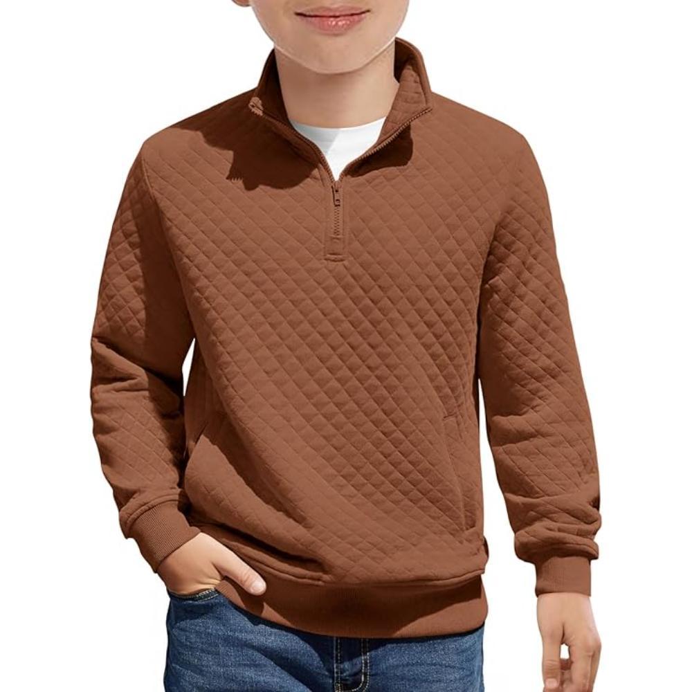 Kids Boys Quilted Sweatshirt with Quarter Zip Long Sleeves
