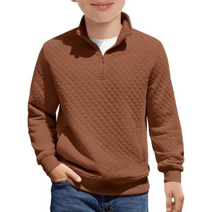 Kids Boys Quilted Sweatshirt with Quarter Zip Long Sleeves