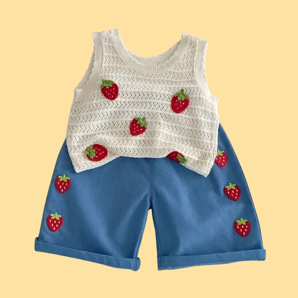 Baby Strawberry Knit Tank Top and Shorts