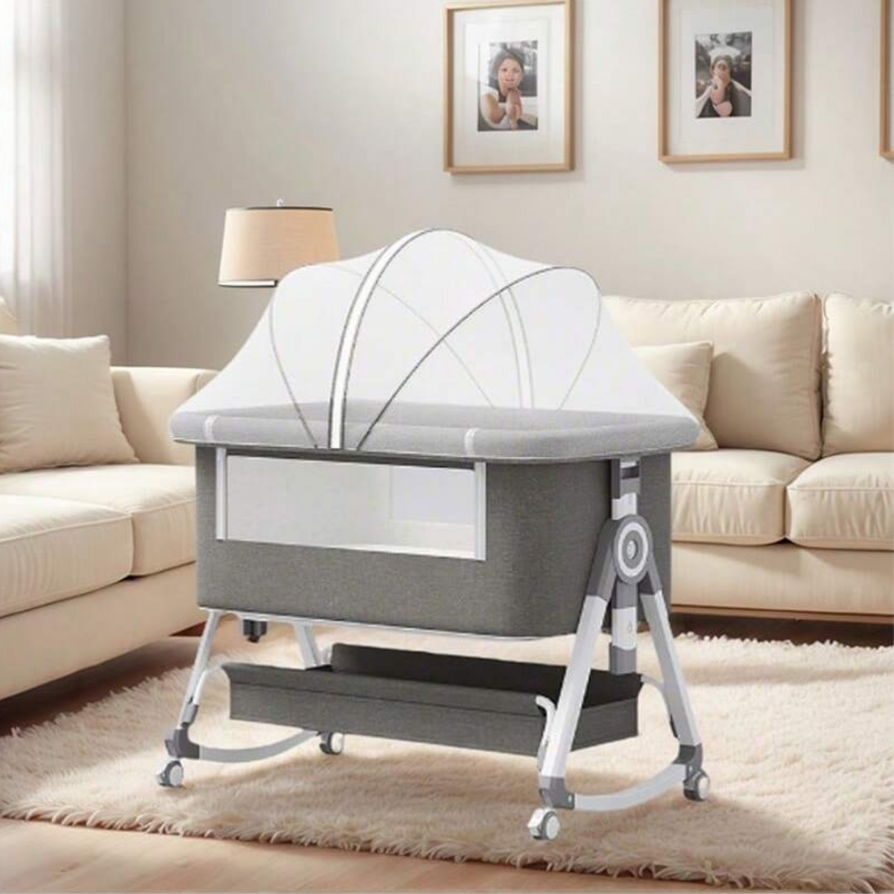 3 In 1 Baby Bassinet Bedside Sleeper With Adjustable Height And Wheels