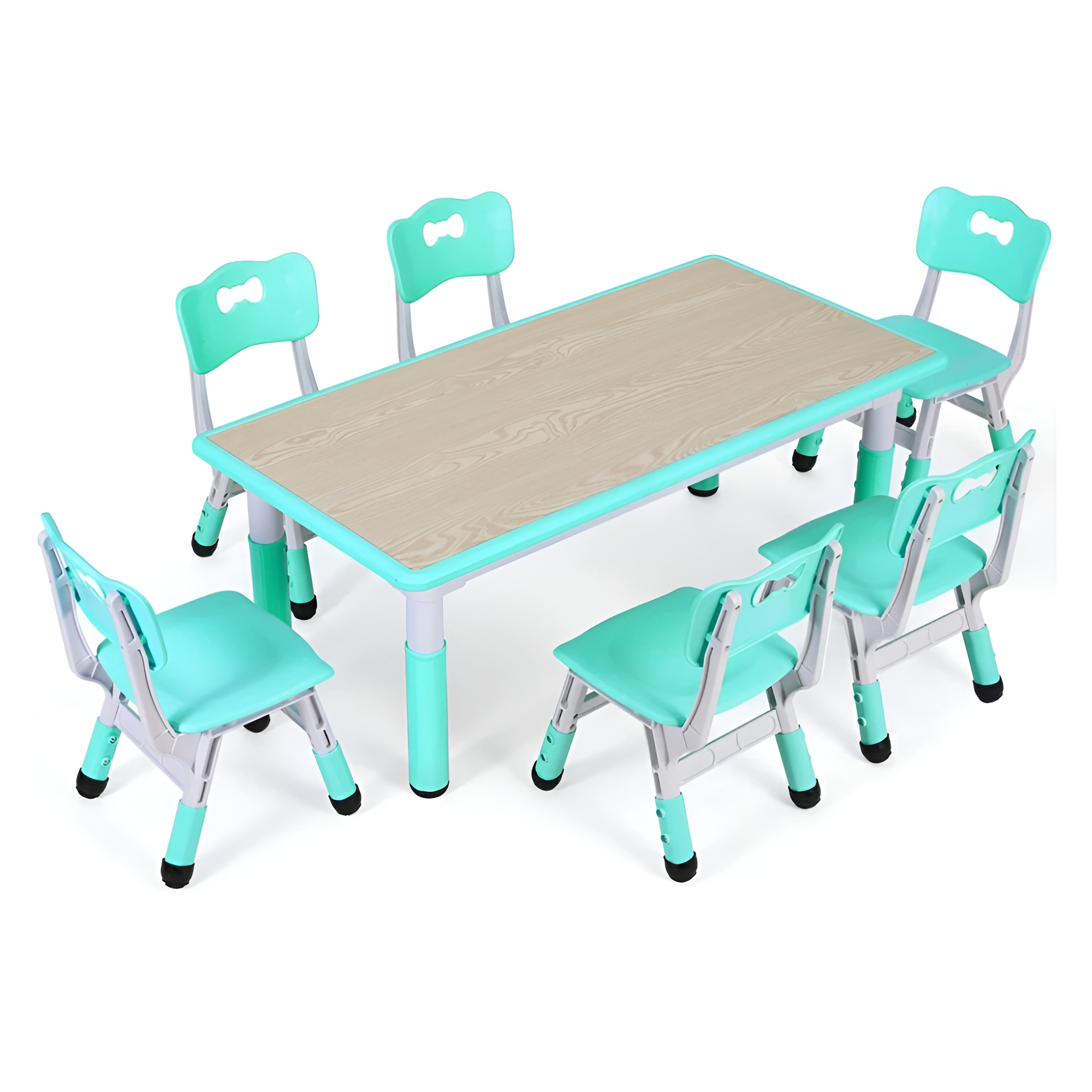 Kids Table And 6 Chairs Set Height Adjustable Table Preschool Activity Art Craft Table