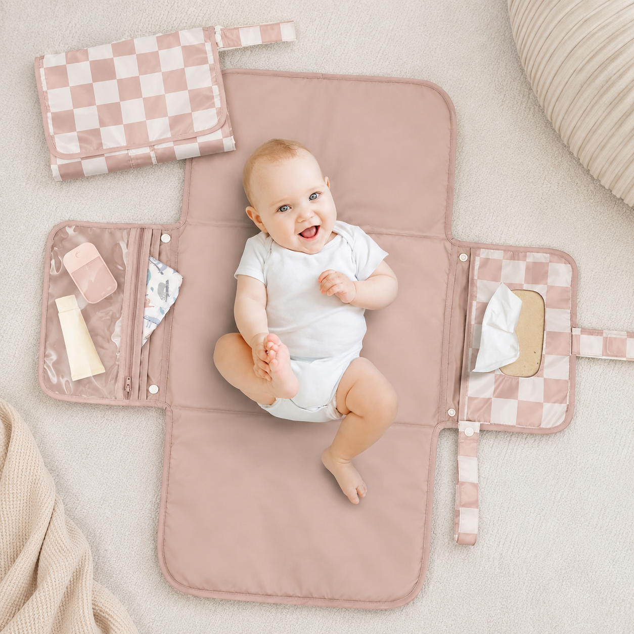 Portable Waterproof Diaper Changing Pad With Wipes Pocket For Travel