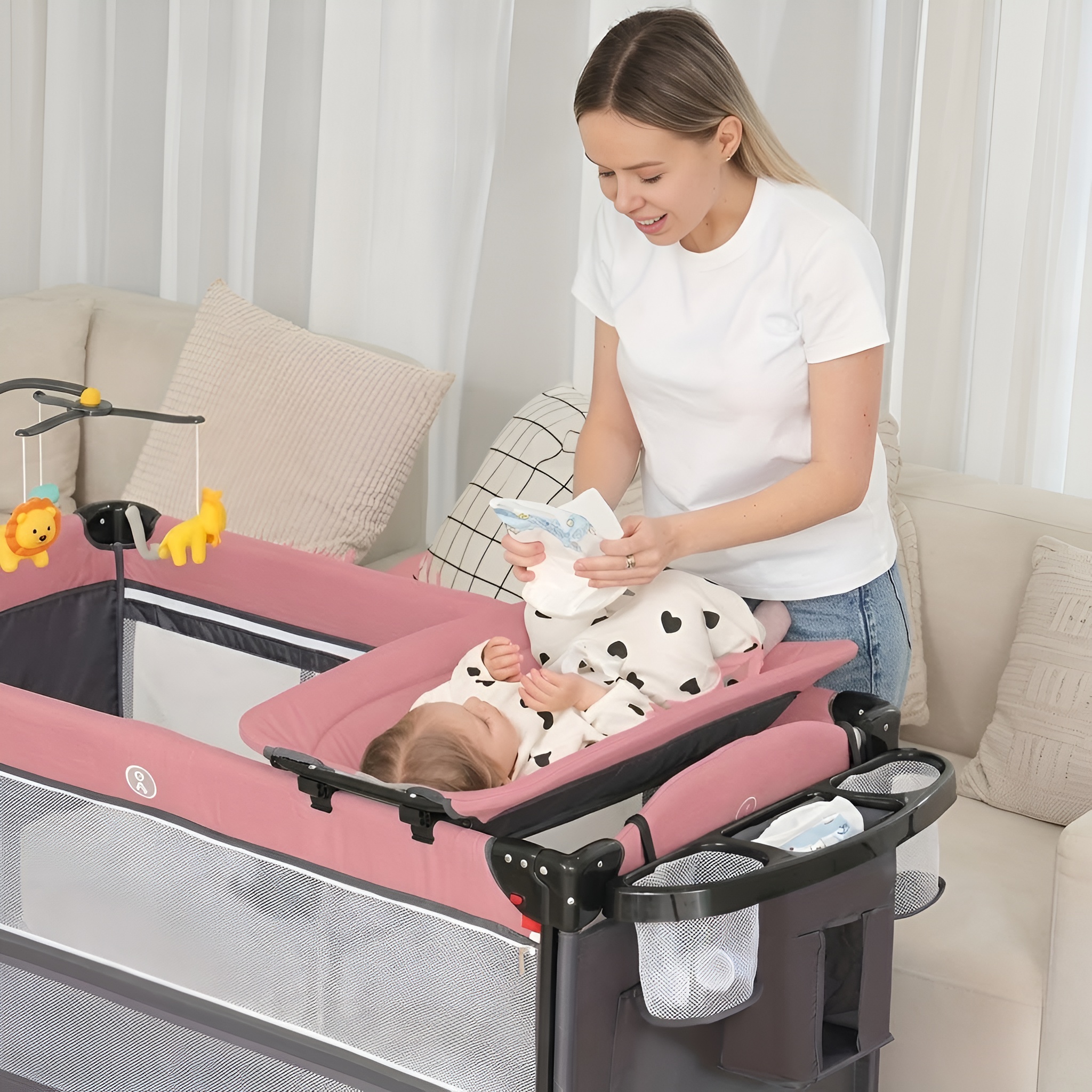 5 In 1 Baby Changing Playpen Crib And Playard For Newborn Toddler