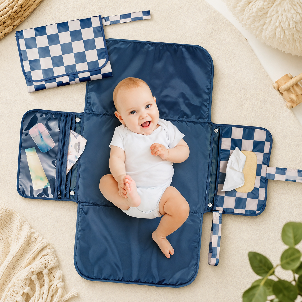 Portable Waterproof Diaper Changing Pad With Wipes Pocket For Travel