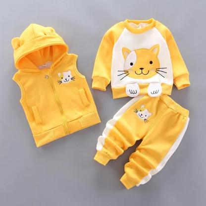 Cartoon Cat Hoodie Set - Children Pajamas