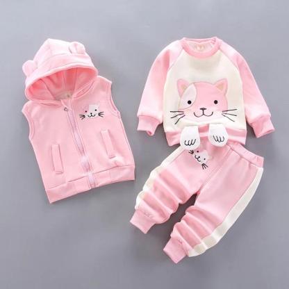 Cartoon Cat Hoodie Set - Children Pajamas