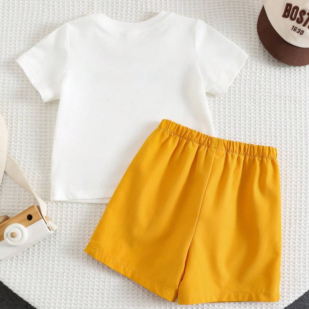 Two Piece Short Sleeve Slogan T Shirt And Camo Shorts Set For Babies