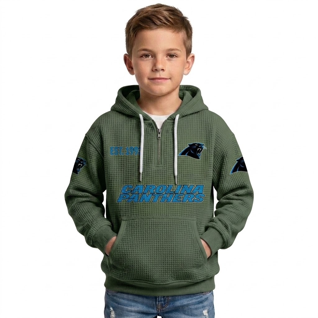 Carolina Panthers EST 1993 Printed Quarter Zip Waffle Football Fan Hoodie For Kids
