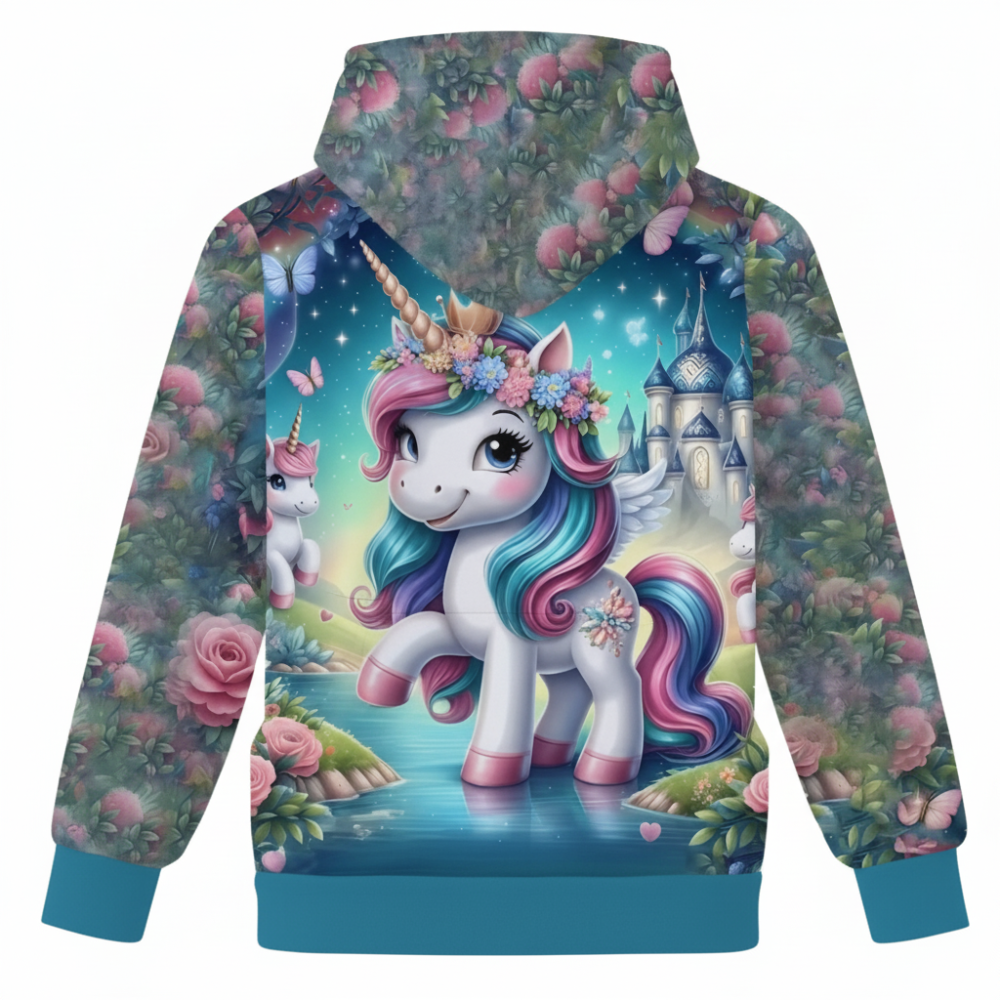 Magical Unicorn and Flower Print Hooded Sweatshirt for girls