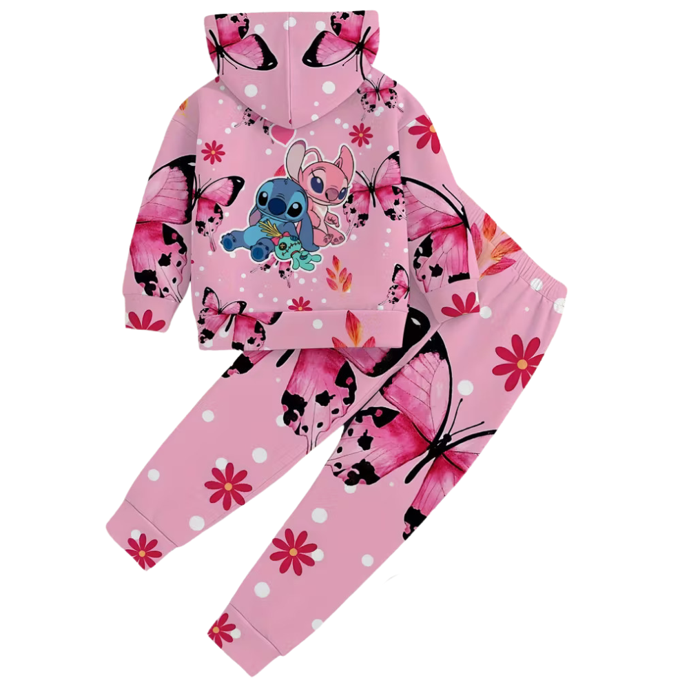 2 Piece Of Lilo And Stitch Butterfly Print Hoodie And Pants Set For girls