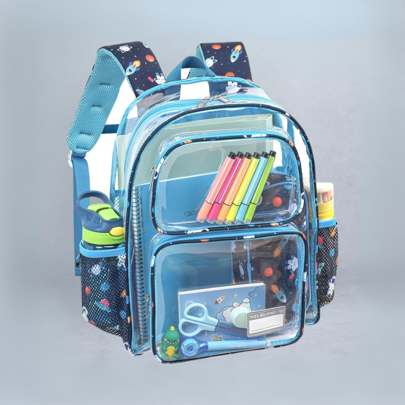 Boys Transparent Backpack with Reflective Strips PVC Build